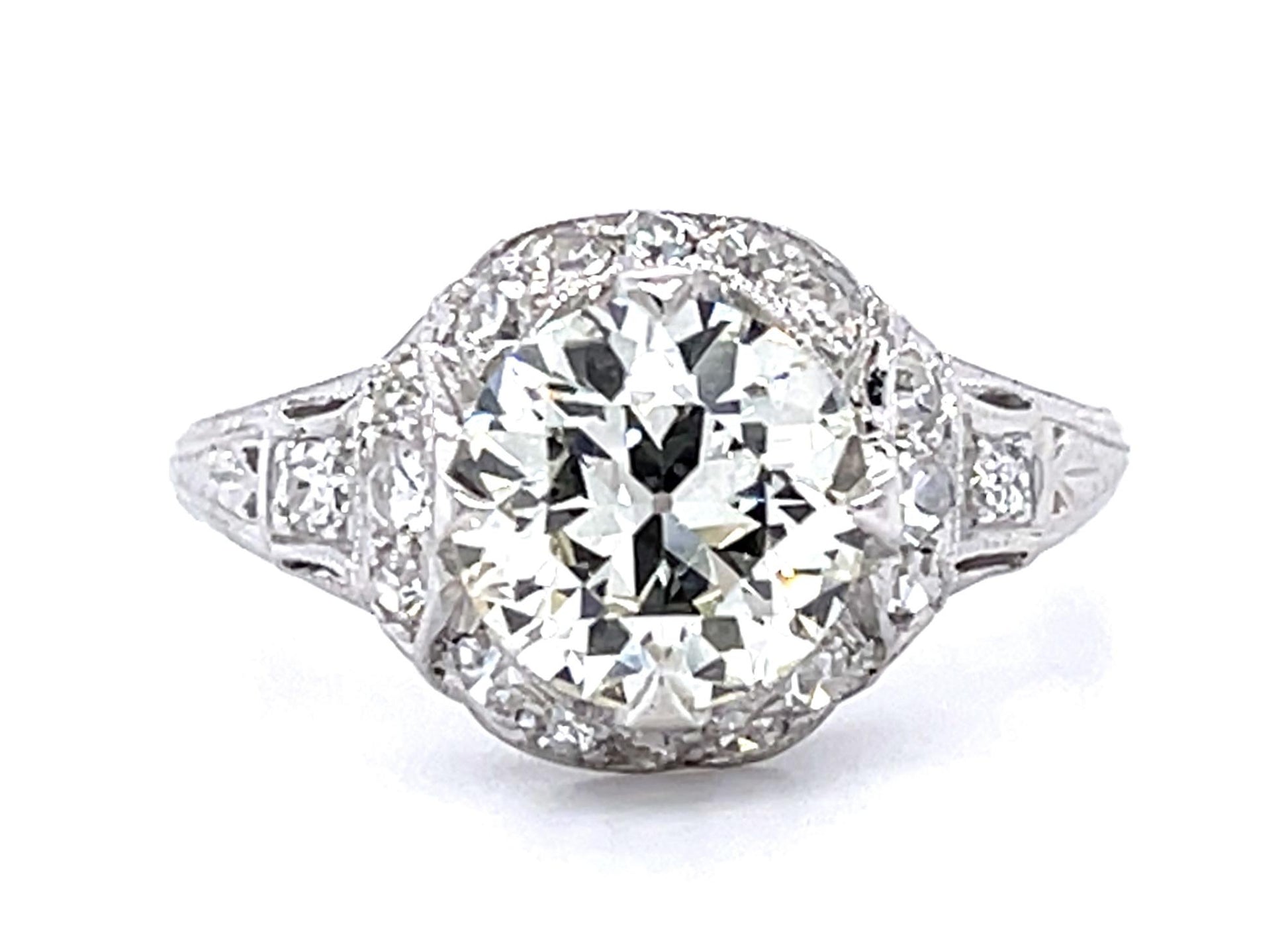 Original Art Deco 1.52ct Old European Diamond PT Ring (Antique 1920s) .28ct SD