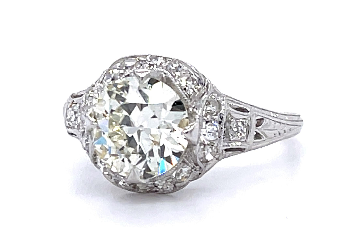 Original Art Deco 1.52ct Old European Diamond PT Ring (Antique 1920s) .28ct SD