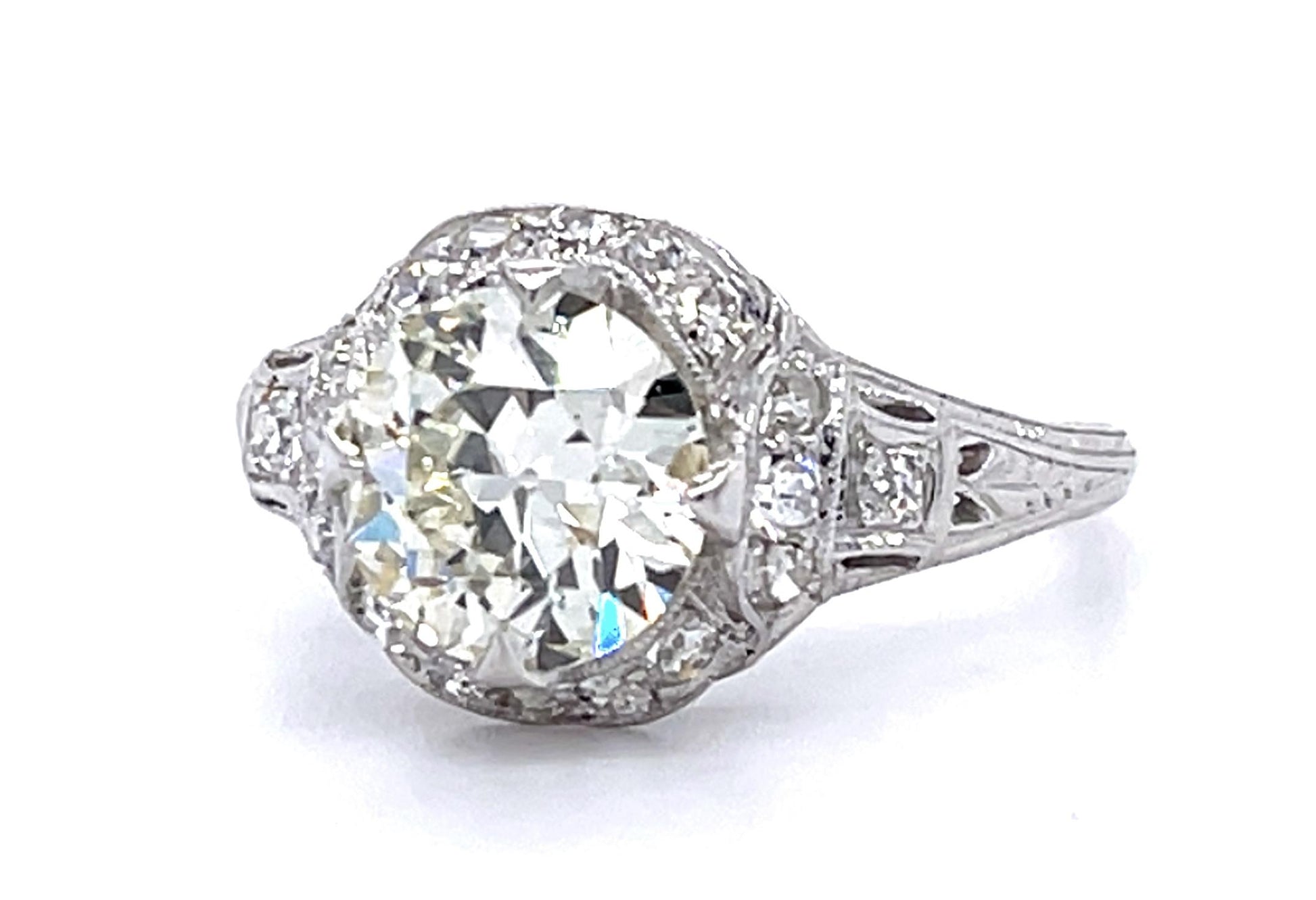 Original Art Deco 1.52ct Old European Diamond PT Ring (Antique 1920s) .28ct SD