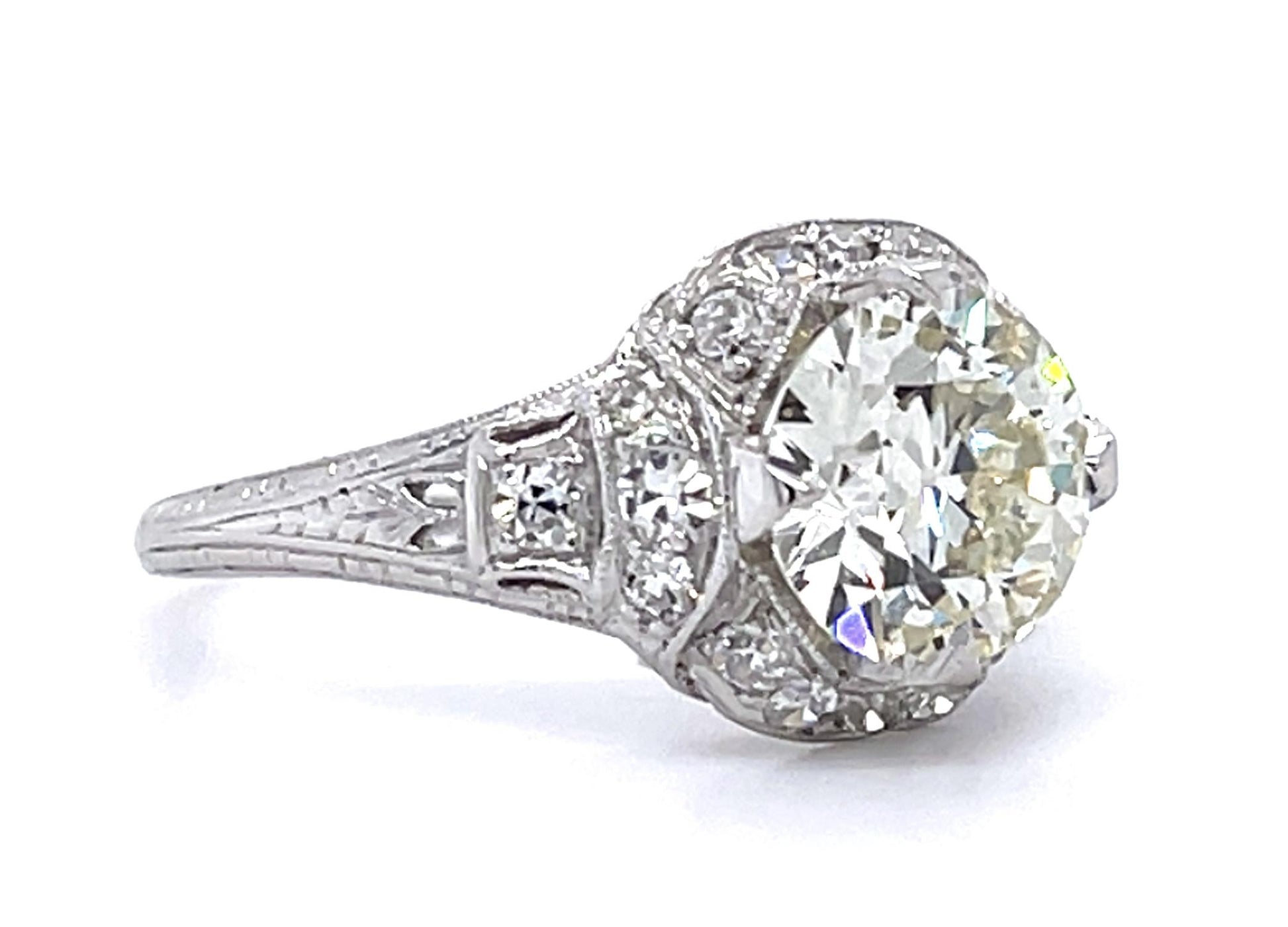 Original Art Deco 1.52ct Old European Diamond PT Ring (Antique 1920s) .28ct SD