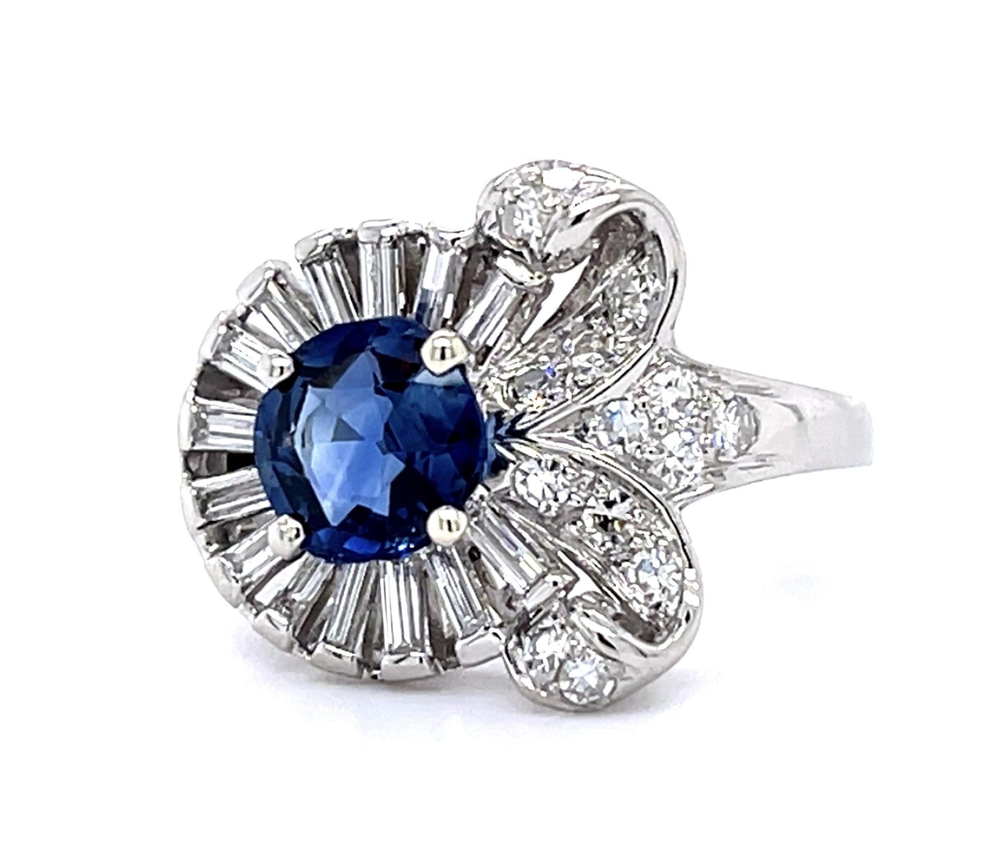 Retro 1.35ct Sapphire 1.10ct Diamond PT Ring (Vintage 1940s)