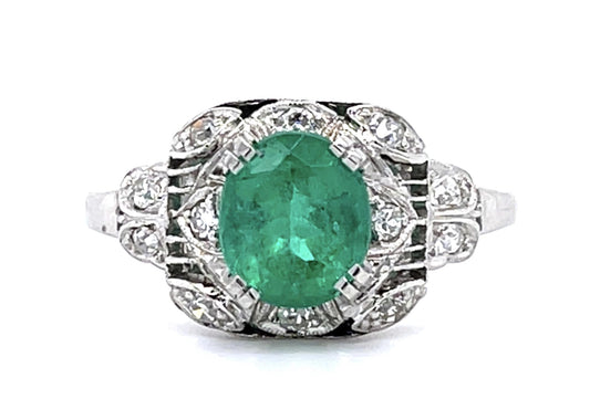 Art Deco 1.10ct Emerald .24ct Diamond PT Ring (Antique 1920s)