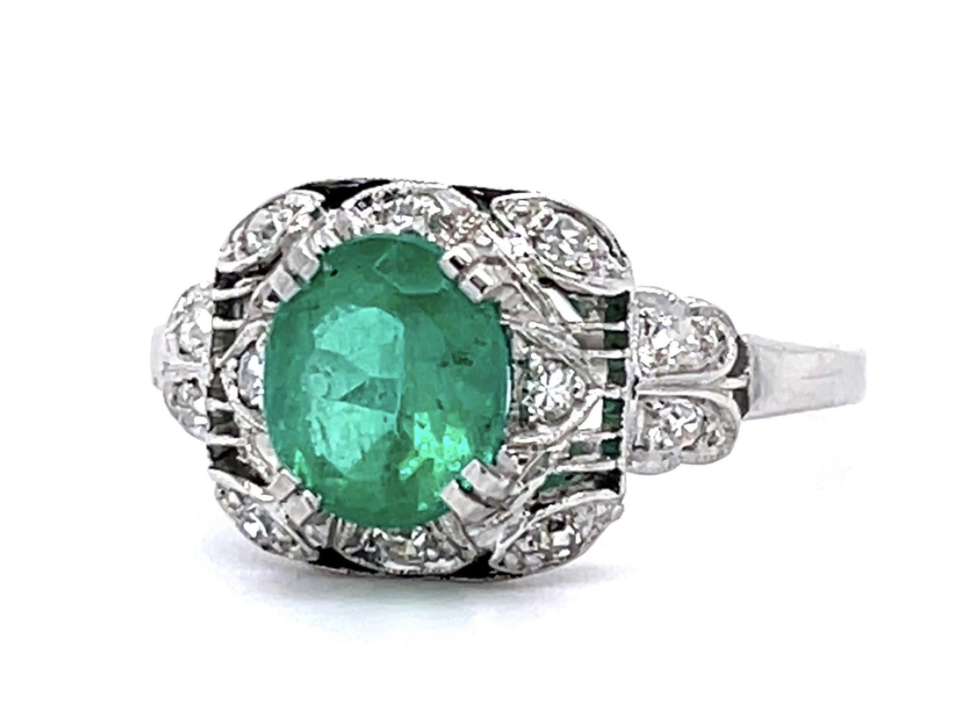 Art Deco 1.10ct Emerald .24ct Diamond PT Ring (Antique 1920s)