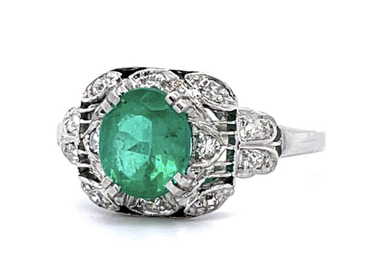 Art Deco 1.10ct Emerald .24ct Diamond PT Ring (Antique 1920s)