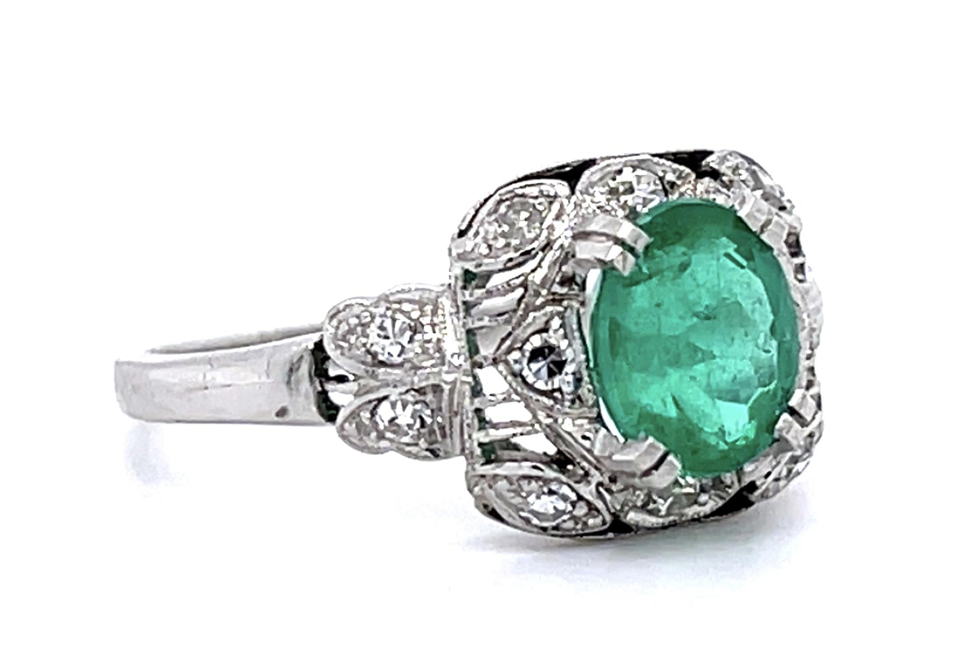 Art Deco 1.10ct Emerald .24ct Diamond PT Ring (Antique 1920s)