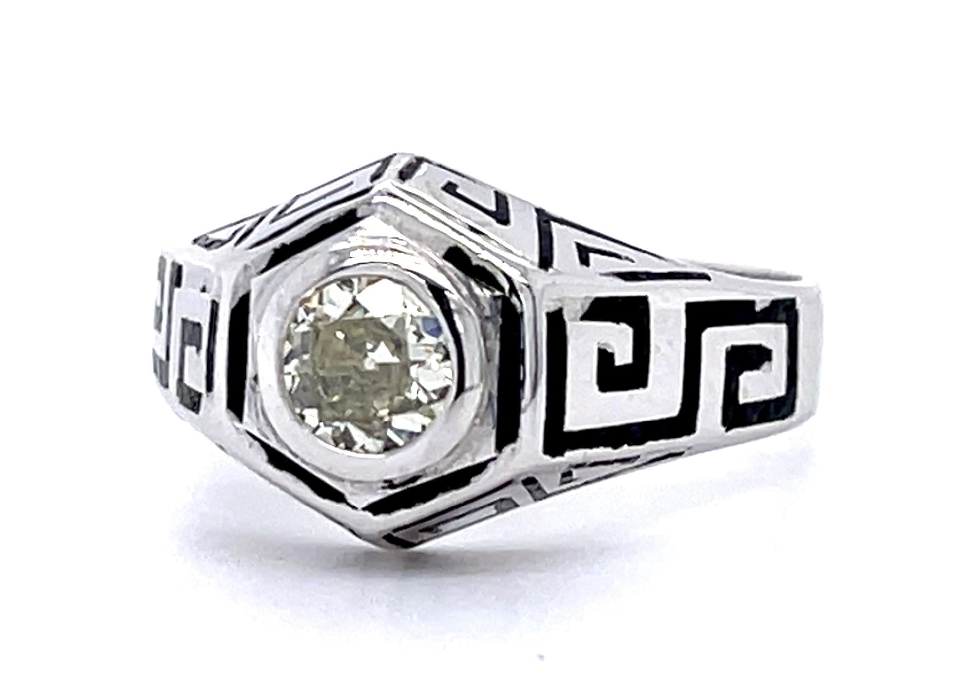 Art Deco .55ct Old European Diamond 14KW Men's Ring (Vintage 1930s)