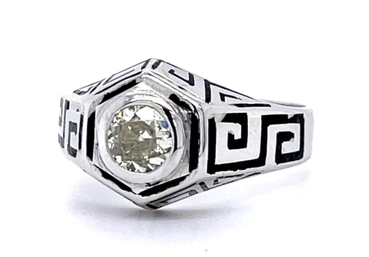 Art Deco .55ct Old European Diamond 14KW Men's Ring (Vintage 1930s)