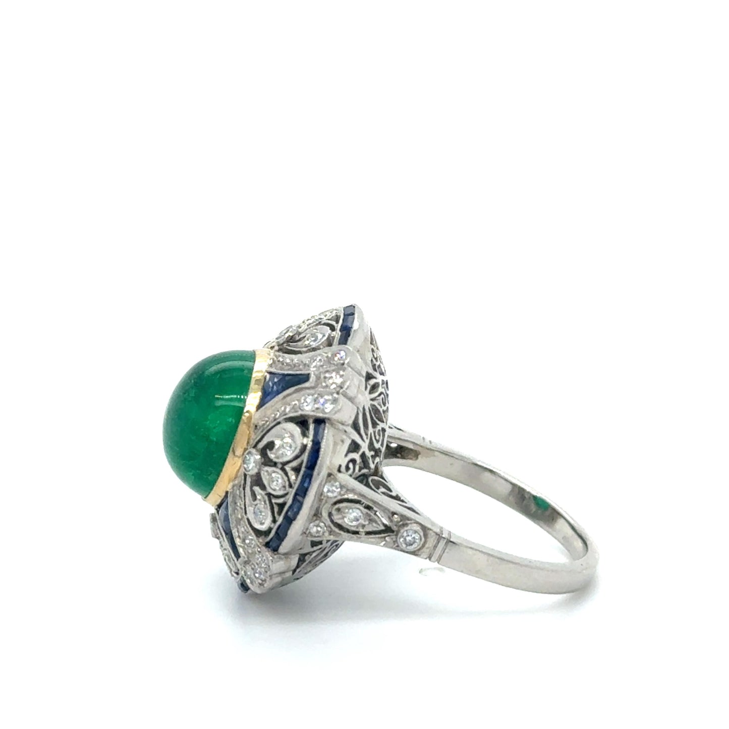 5.30ct Colombian Eme .61ct Dia+2ct Saph PT Handmade Ring 12.32g GIA