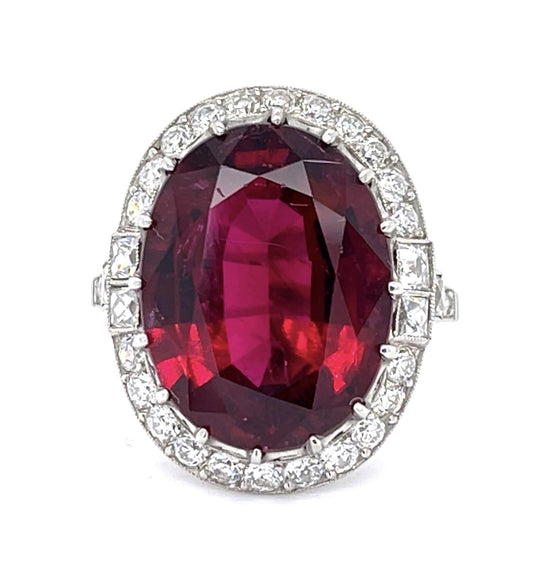 10.72ct Rubelite & 1.76ct Diamond PT Ring 7.60gr Gia 5212104297