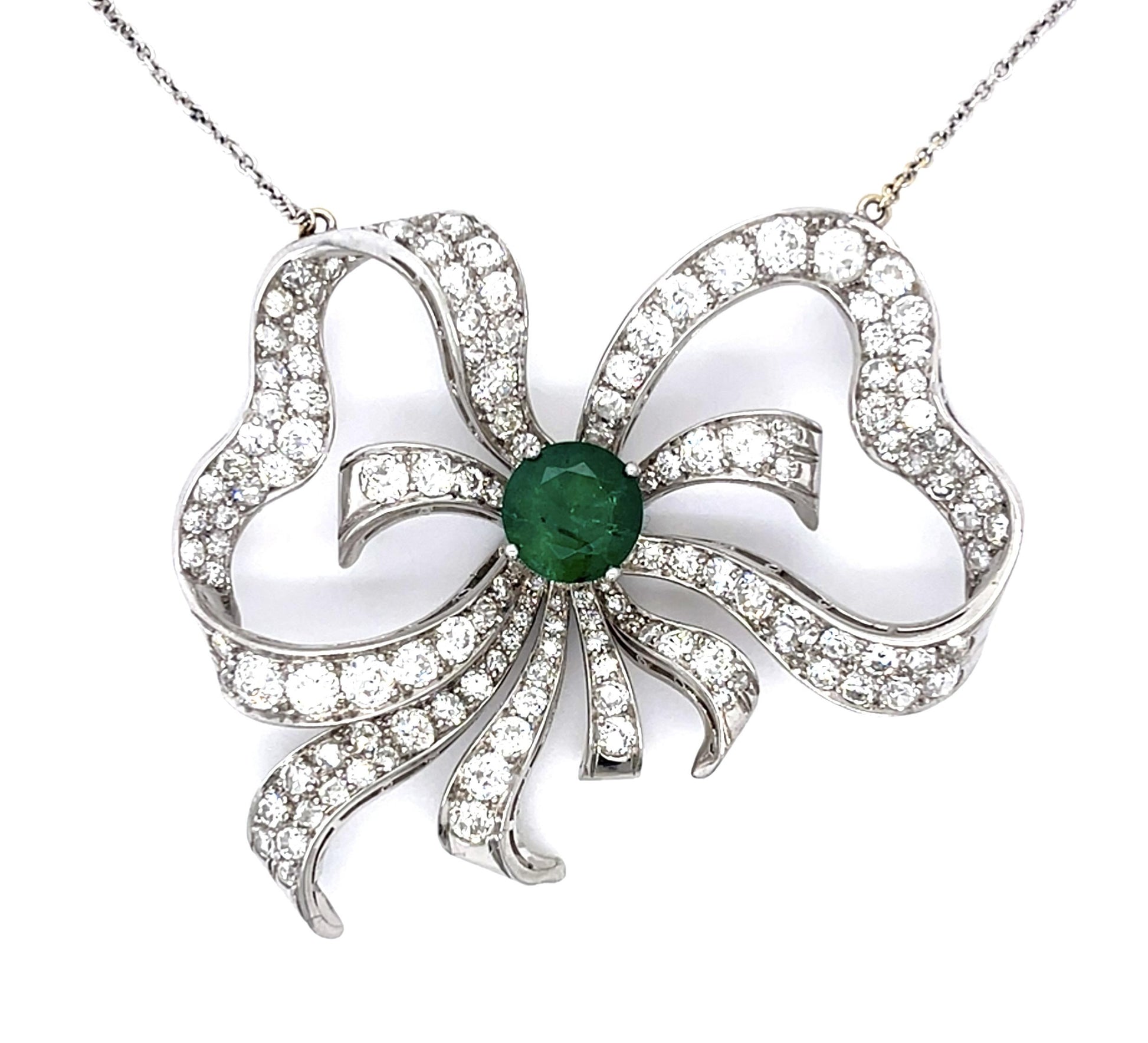 Edwardian 2ct Emerald 5.50ct Diamond (Circa 1910) Platinum Antique Pendant