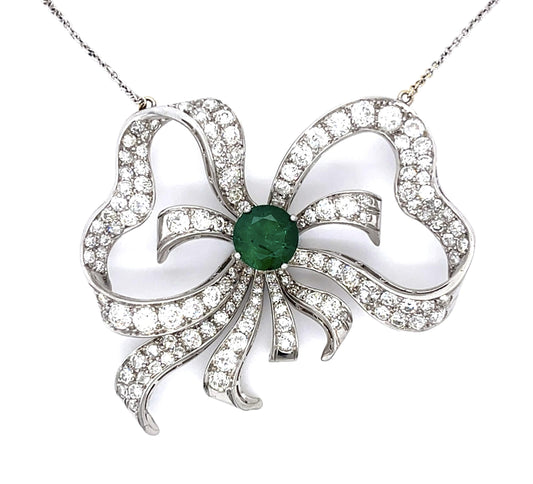Edwardian 2ct Emerald 5.50ct Diamond (Circa 1910) Platinum Antique Pendant