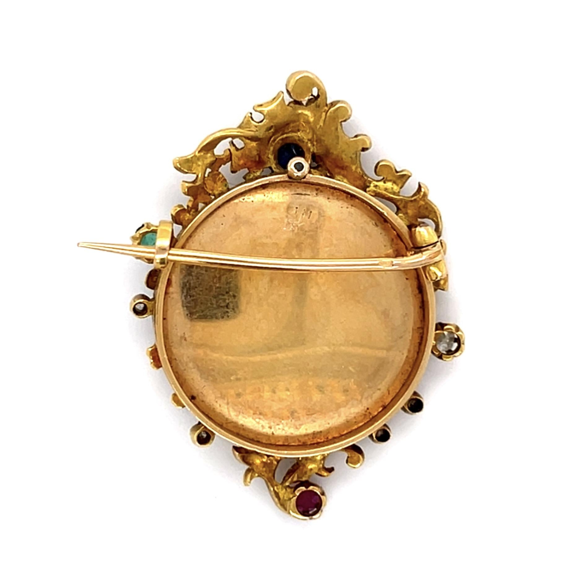 French Victorian 18KY Sapphire & Ruby Brooch (antique 1890s) 0.20ct(sap) 0.10ct