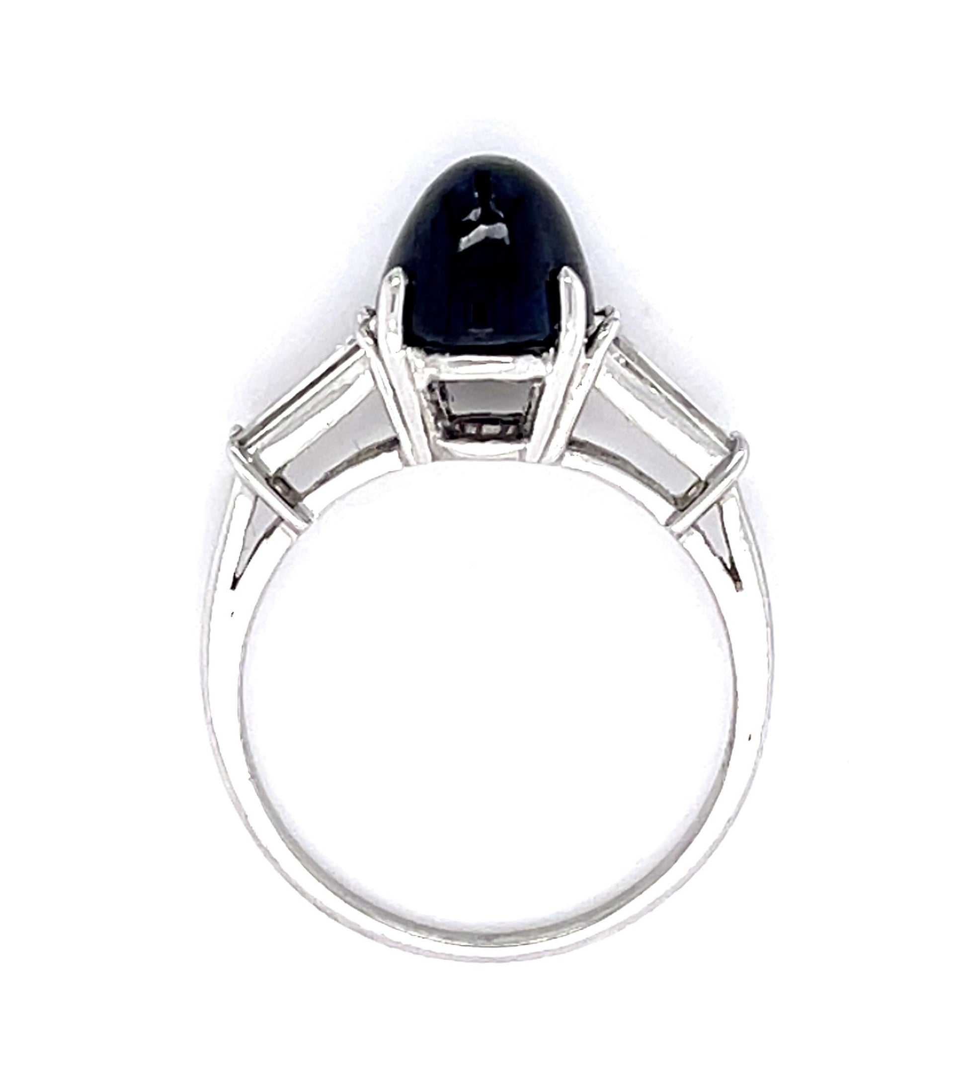 4.39ct Cabochon Sap .45ct Dia PT Ring (Vintage 1960s) 7 Size