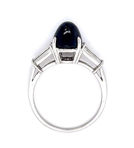 4.39ct Cabochon Sap .45ct Dia PT Ring (Vintage 1960s) 7 Size