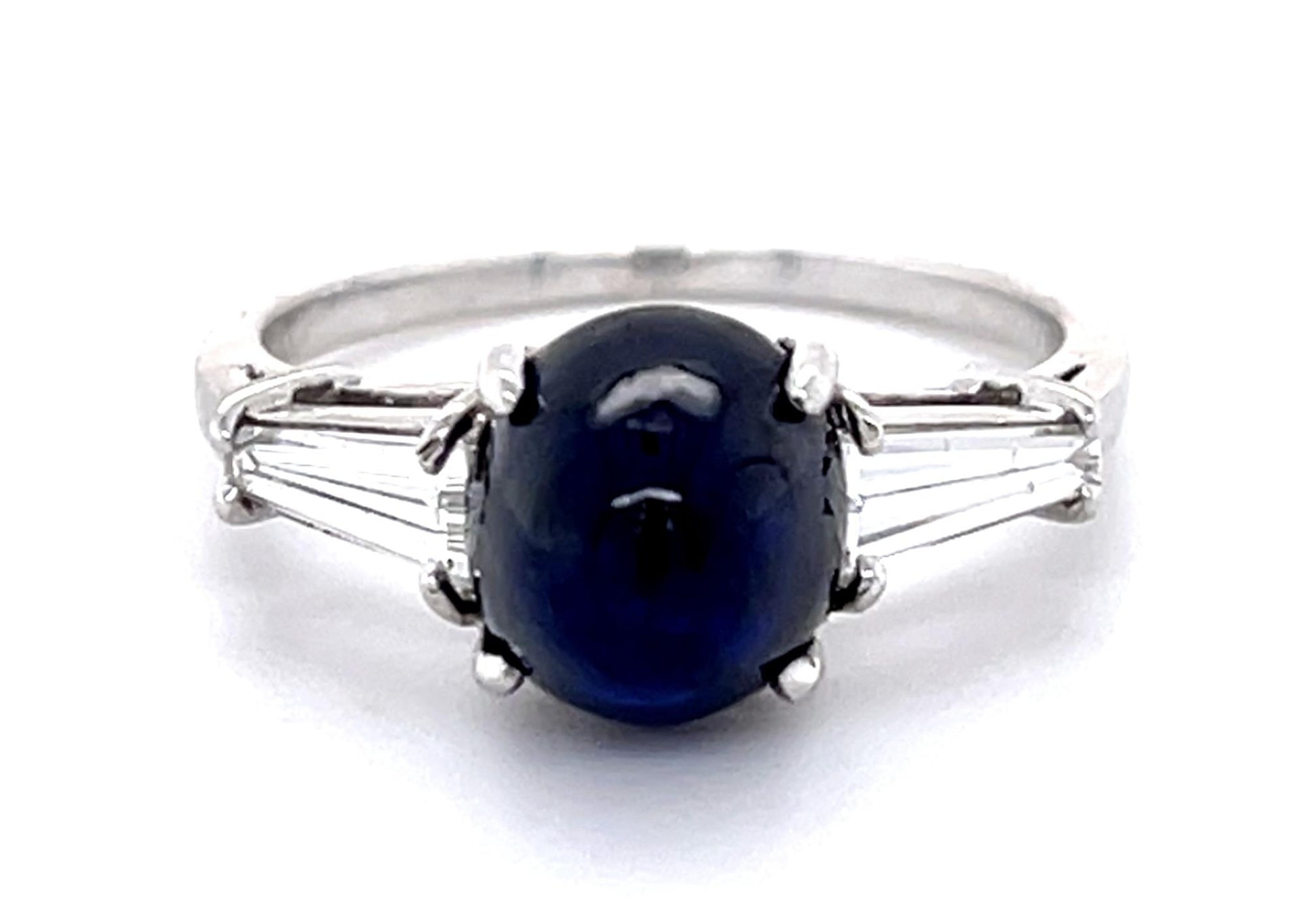 4.39ct Cabochon Sap .45ct Dia PT Ring (Vintage 1960s) 7 Size