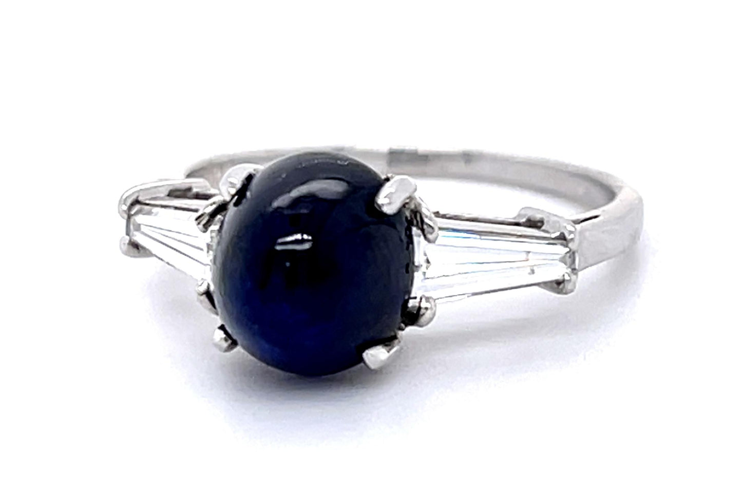 4.39ct Cabochon Sap .45ct Dia PT Ring (Vintage 1960s) 7 Size