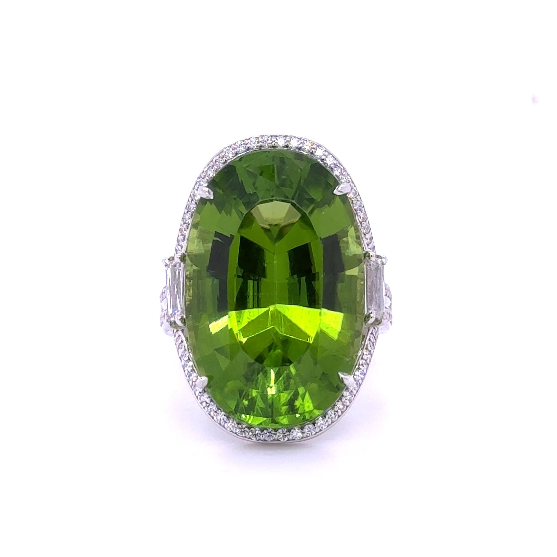 24.80ct Peridot Ring BG .43cts SD .46ct 18KW