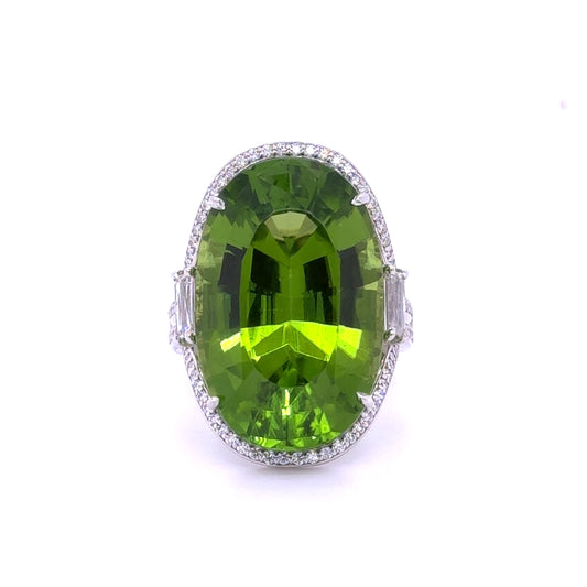 24.80ct Peridot Ring BG .43cts SD .46ct 18KW