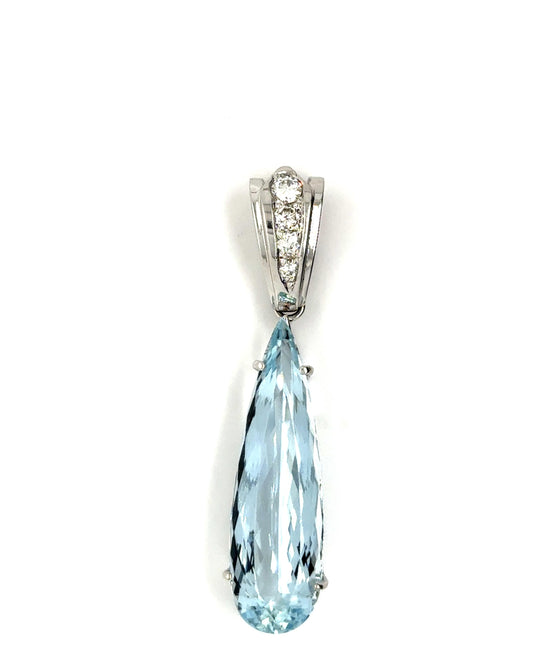 11ct Pear Shaped Aqua Pendant 14KY .20cts Dia 6.18g 2"