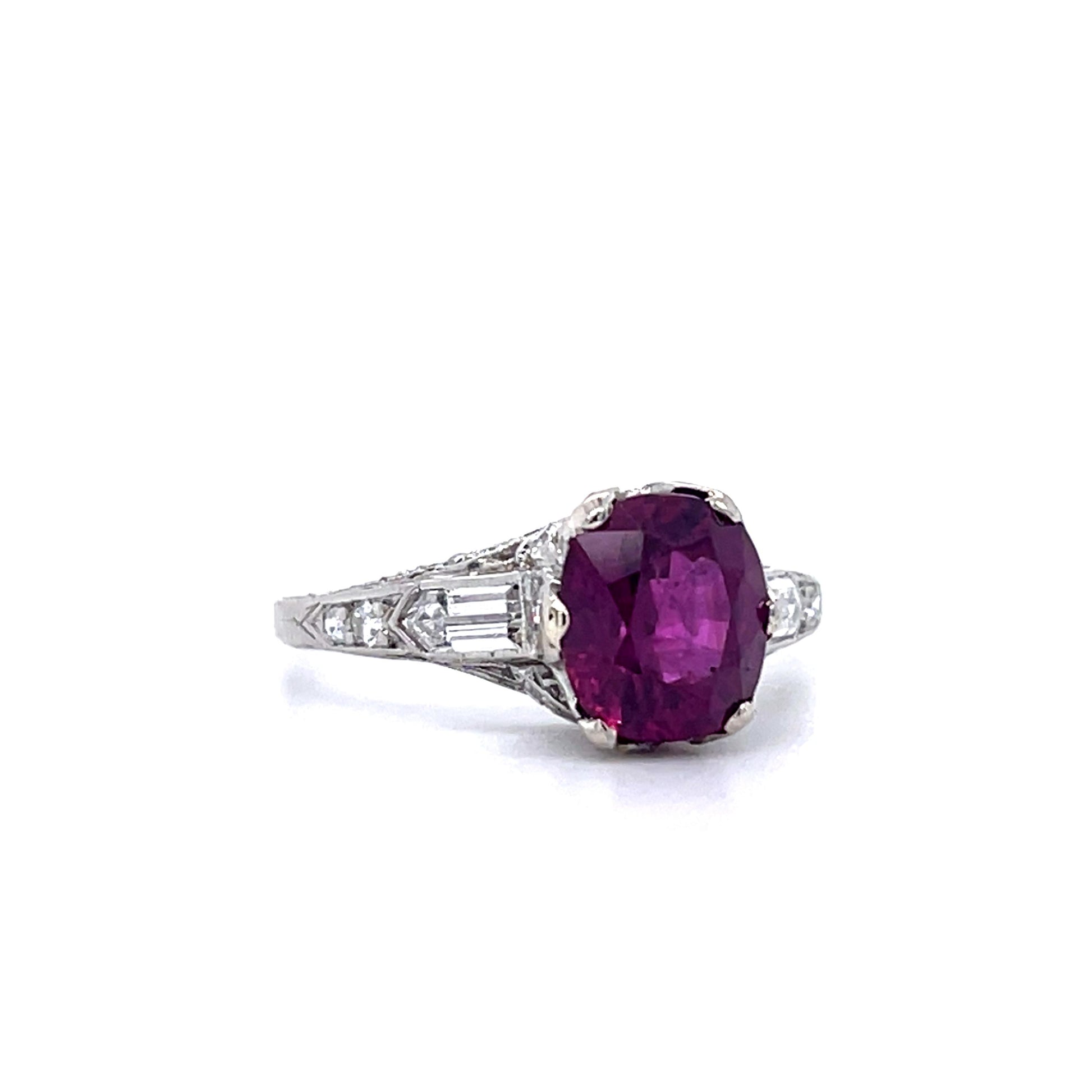 Art Deco 2.03ct Ruby PT Ring (Antique 1920s) .68ct SD 3.30g 6.5 Size