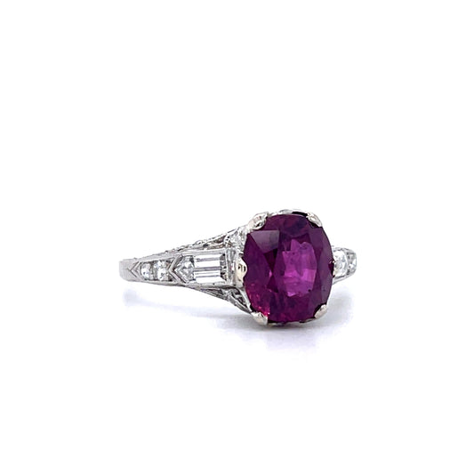 Art Deco 2.03ct Ruby PT Ring (Antique 1920s) .68ct SD 3.30g 6.5 Size