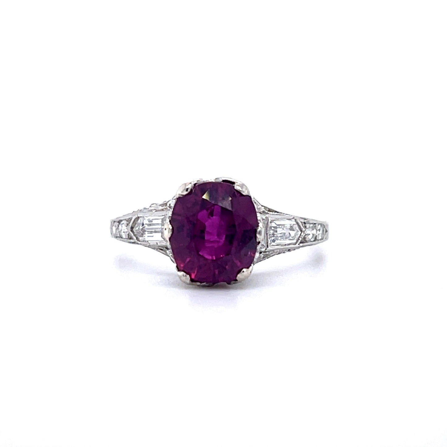 Art Deco 2.03ct Ruby PT Ring (Antique 1920s) .68ct SD 3.30g 6.5 Size