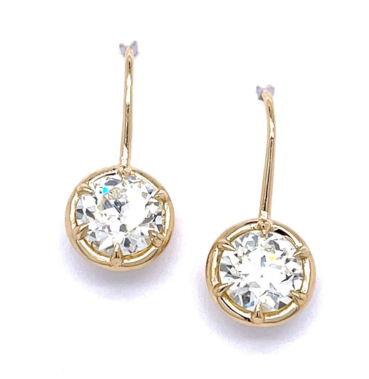 1.35ct + 1.18ct 14KY Old Euro Dia Earrings 2.30g 1"