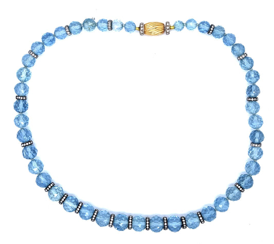 238.45ct (45 Faceted Aquamarine Beads) 5.04ct Diamond PT+18KY Necklace
