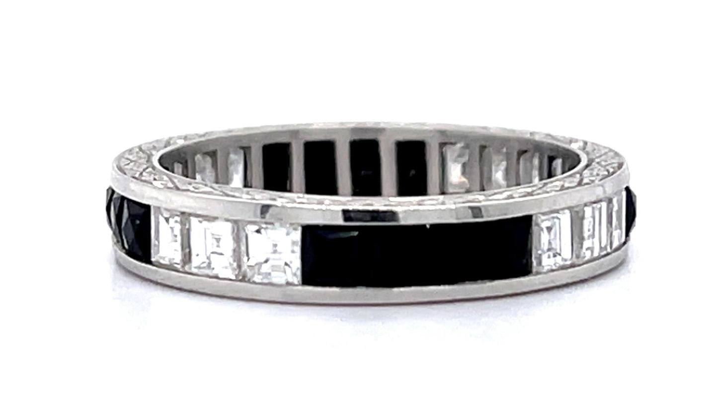1.08ct Carre Diamond Onyx PT Eternity Band 4mm wide 7