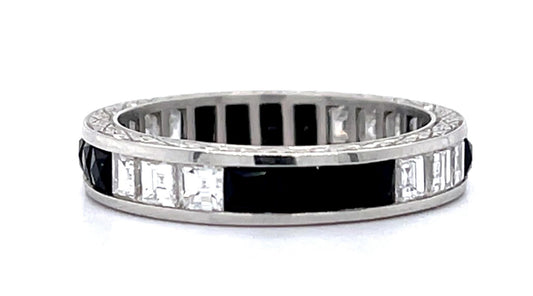 1.08ct Carre Diamond Onyx PT Eternity Band 4mm wide 7
