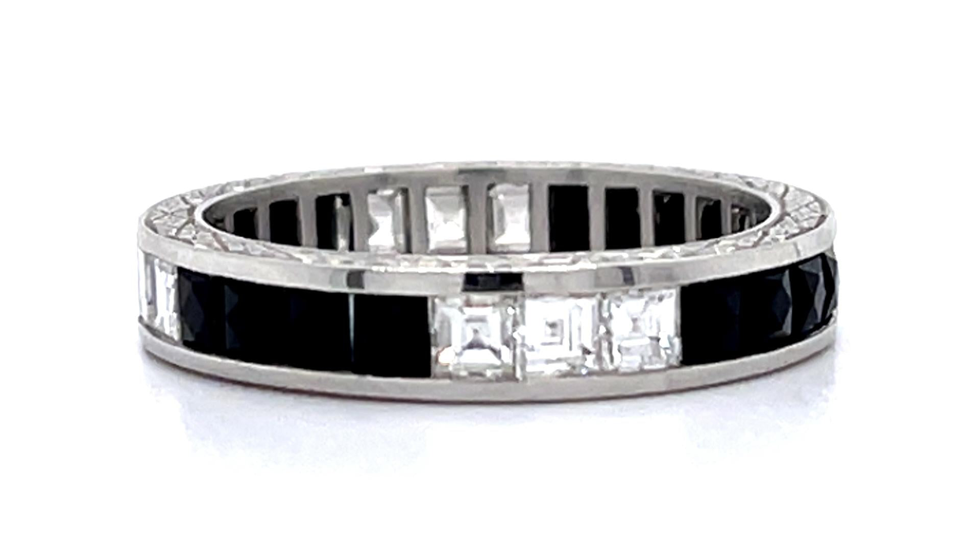 1.08ct Carre Diamond Onyx PT Eternity Band 4mm wide 7
