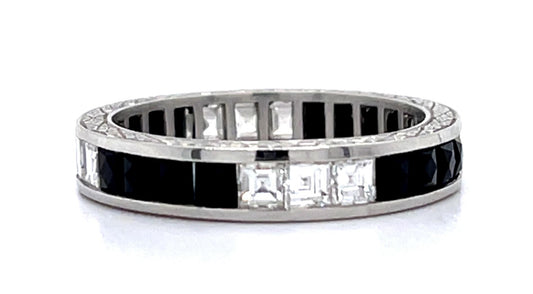 1.08ct Carre Diamond Onyx PT Eternity Band 4mm wide 7