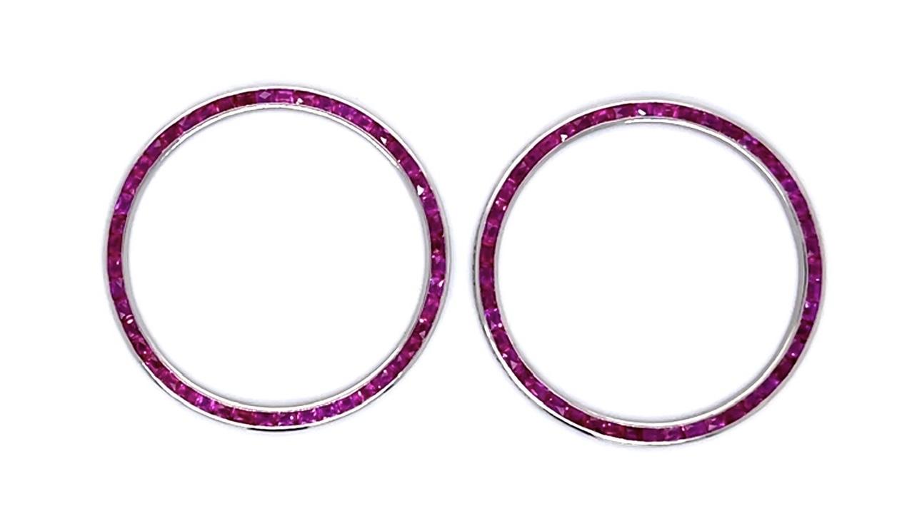 2.20ct French-cut Rubies PT Hoop Earrings