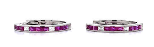 .35ct French-cut Rubies .10ct Diamonds PT Huggie Earrings