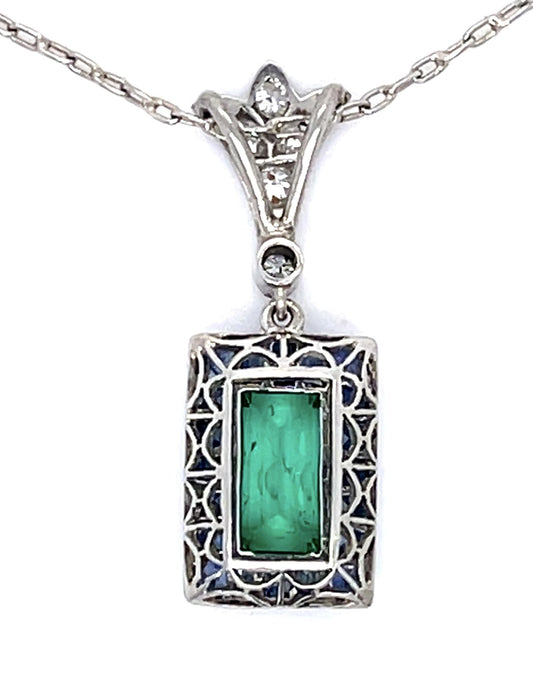.88ct Emerald 1.19ct Sapphire Platinum Handmade Pendant .17ct Dia