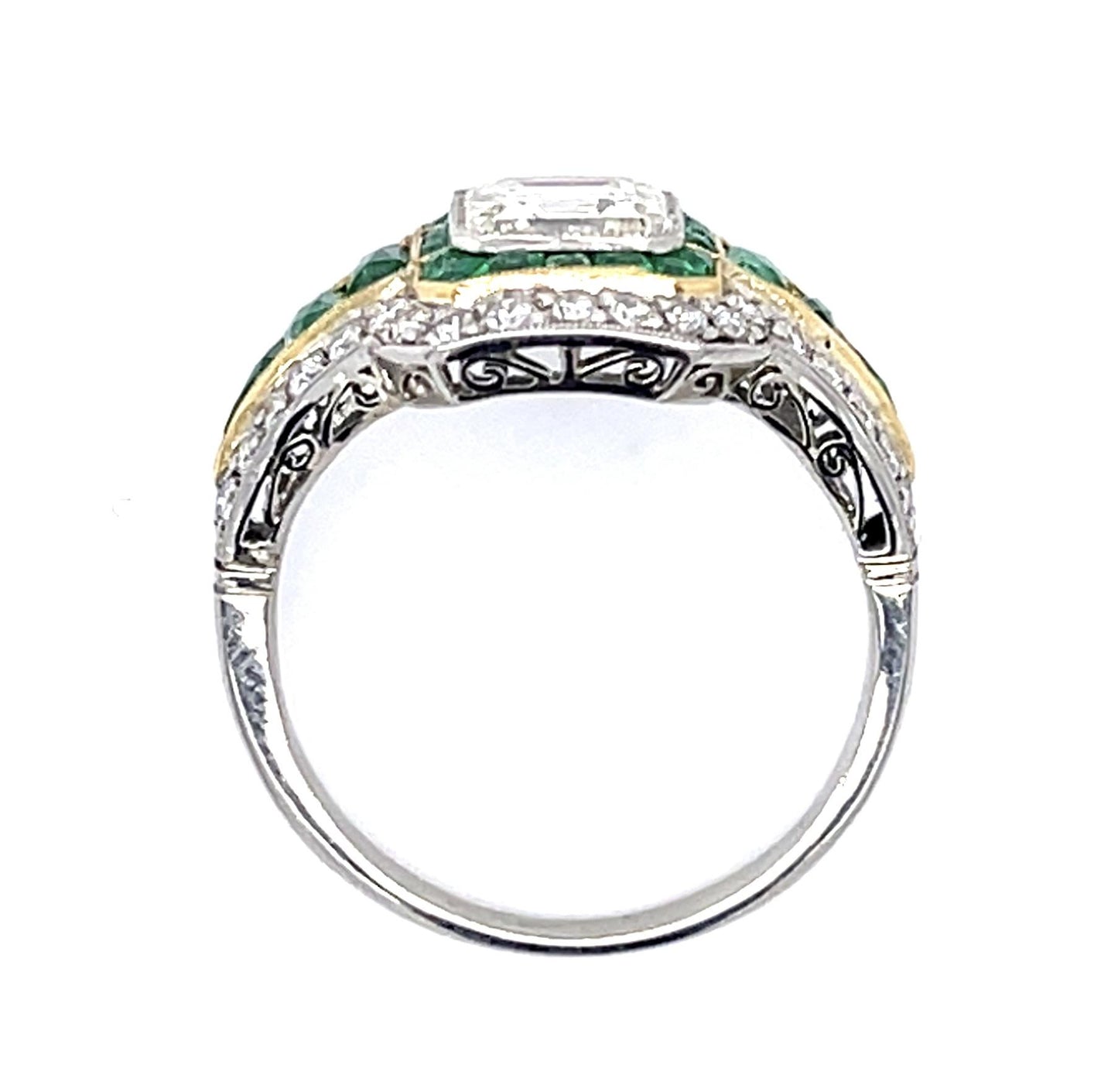1.75ct Ascher Diamond 1.40ct Emerald Platinum Handmade Ring .68ct SD