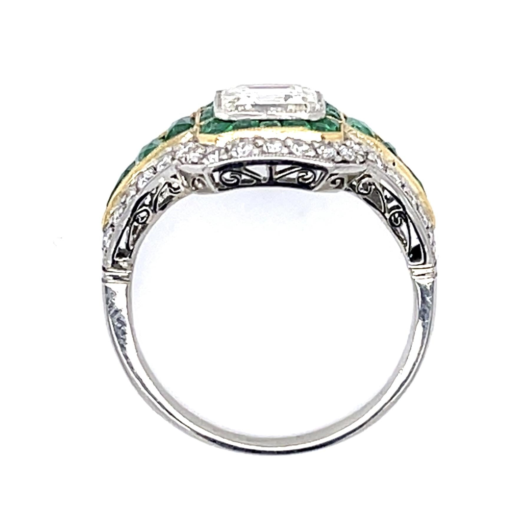 1.75ct Ascher Diamond 1.40ct Emerald Platinum Handmade Ring .68ct SD