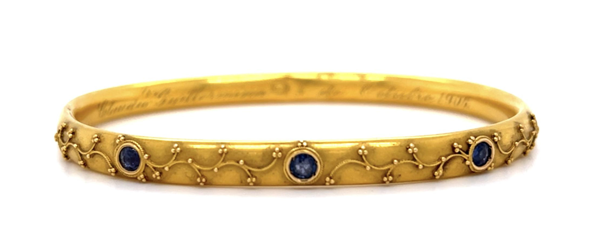 Original Victorian .60ct Montana Sapphire 14KY Bangle Bracelet (Antique 1900s)