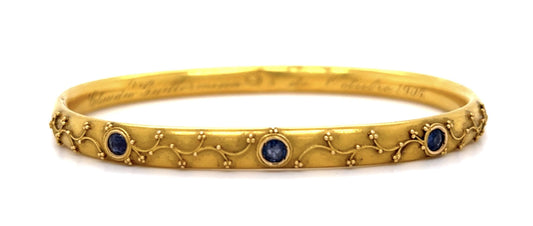 Original Victorian .60ct Montana Sapphire 14KY Bangle Bracelet (Antique 1900s)
