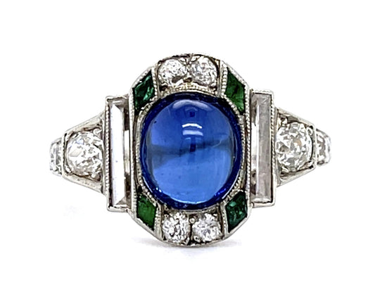 Art Deco .54ct Dia White Sapphire + Blue Stone 18KW Ring (Antique 1920s)