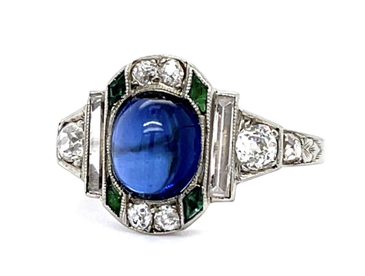 Art Deco .54ct Dia White Sapphire + Blue Stone 18KW Ring (Antique 1920s)