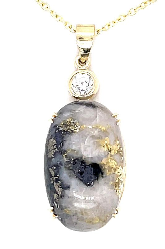14.49ct Gold Quartz .21ct Diamond 12KY Pendant 6.30g 14K Chain 16"