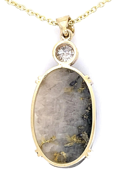 14.49ct Gold Quartz .21ct Diamond 12KY Pendant 6.30g 14K Chain 16"