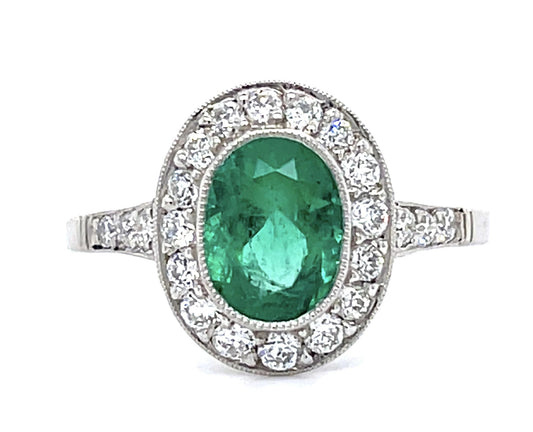 1.38ct Colombian Emerald (No Cert) .58ct Diamond Platinum Handmade Ring