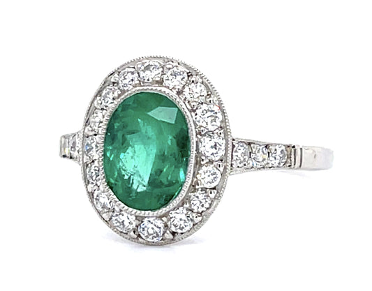 1.38ct Colombian Emerald (No Cert) .58ct Diamond Platinum Handmade Ring