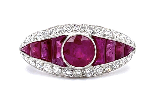 1.05ct Ruby .83ct Diamond Platinum Handmade Ring 3.10ct Side Ruby