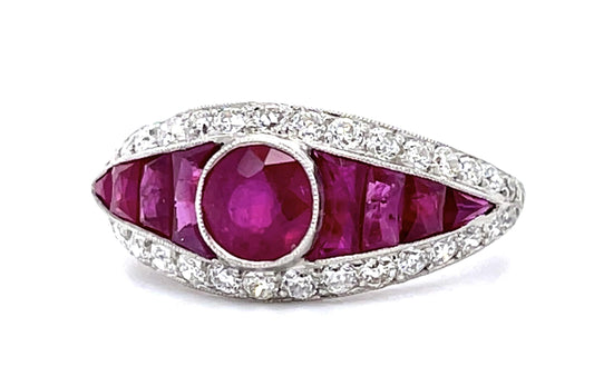 1.05ct Ruby .83ct Diamond Platinum Handmade Ring 3.10ct Side Ruby