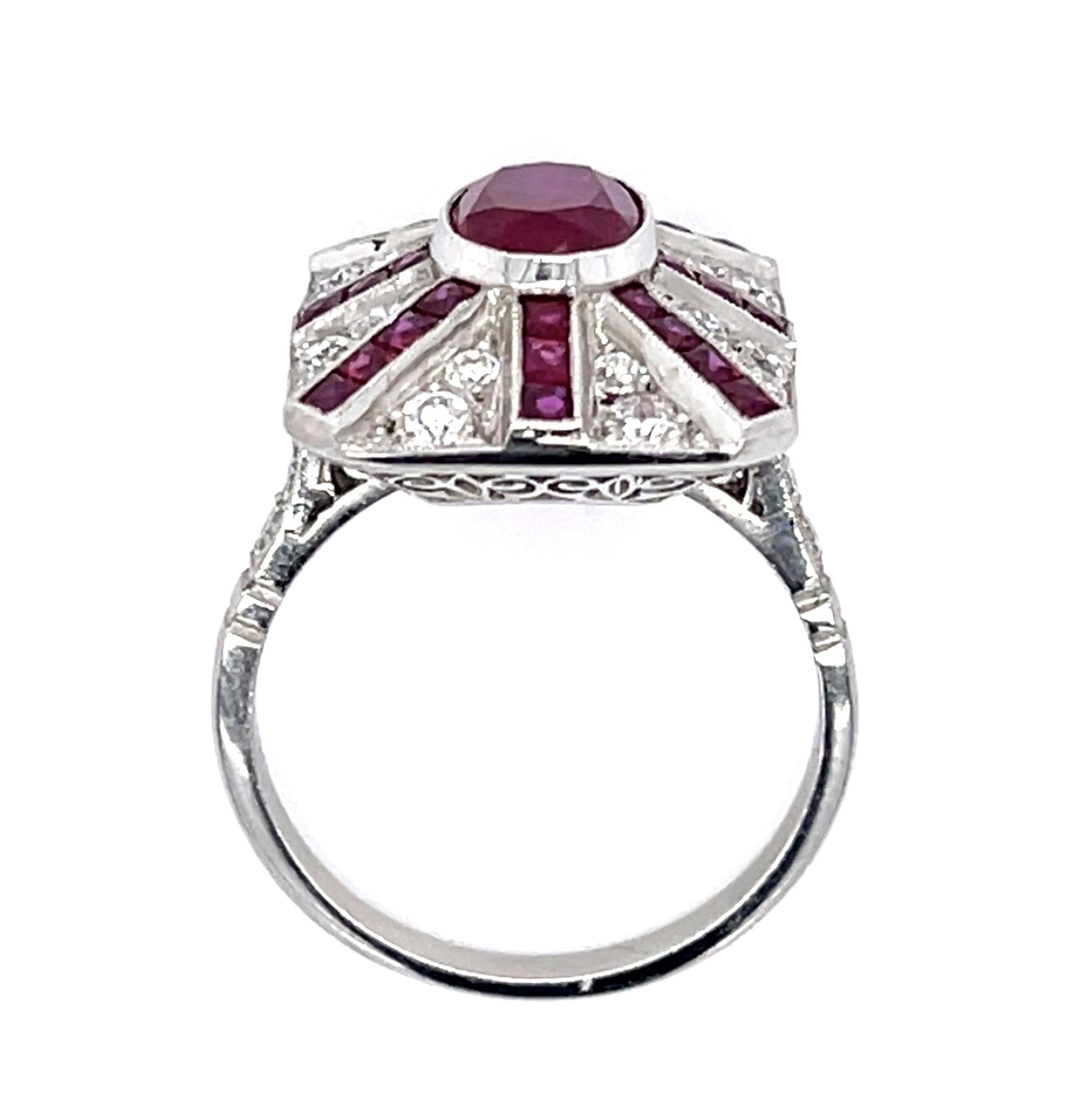 2.25ct Pigeon Blood Burma Ruby .86ct Diamond PT Handmade Ring 1.10ct Side Ruby