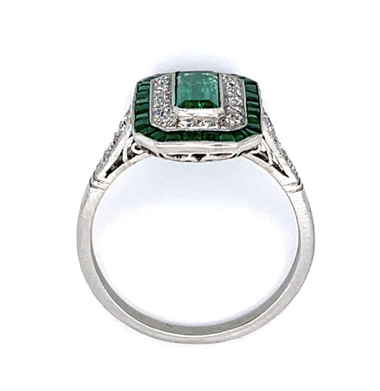 .85ct Colombian Emerald (No Cert) .28ct Diamond PT Handmade Ring .81ct Side Eme