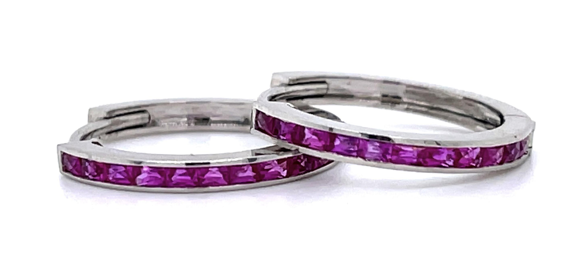 French cut Ruby Platinum Huggie Earrings